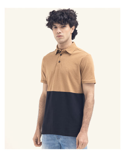 Men Textured Color Block Polo
