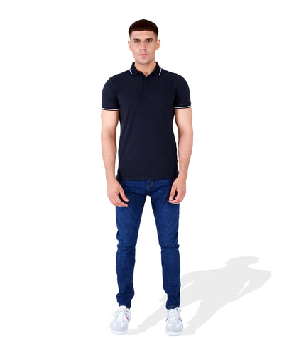 Men Solid Black Polo Tee
