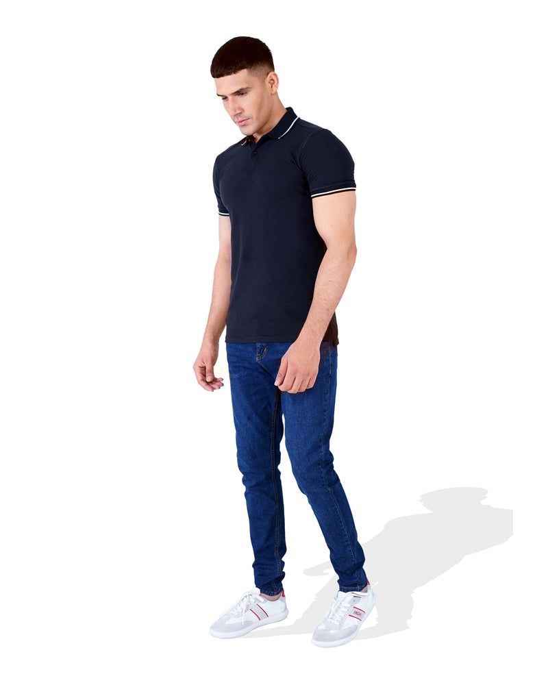 Men Solid Black Polo Tee - Engine - Buy Now