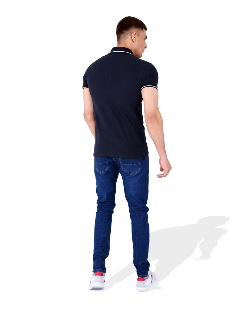 Men Solid Black Polo Tee - Engine - Buy Now