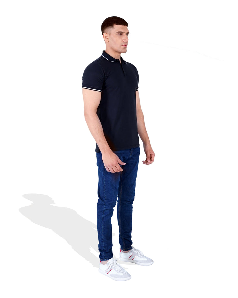 Men Solid Black Polo Tee - Engine - Buy Now