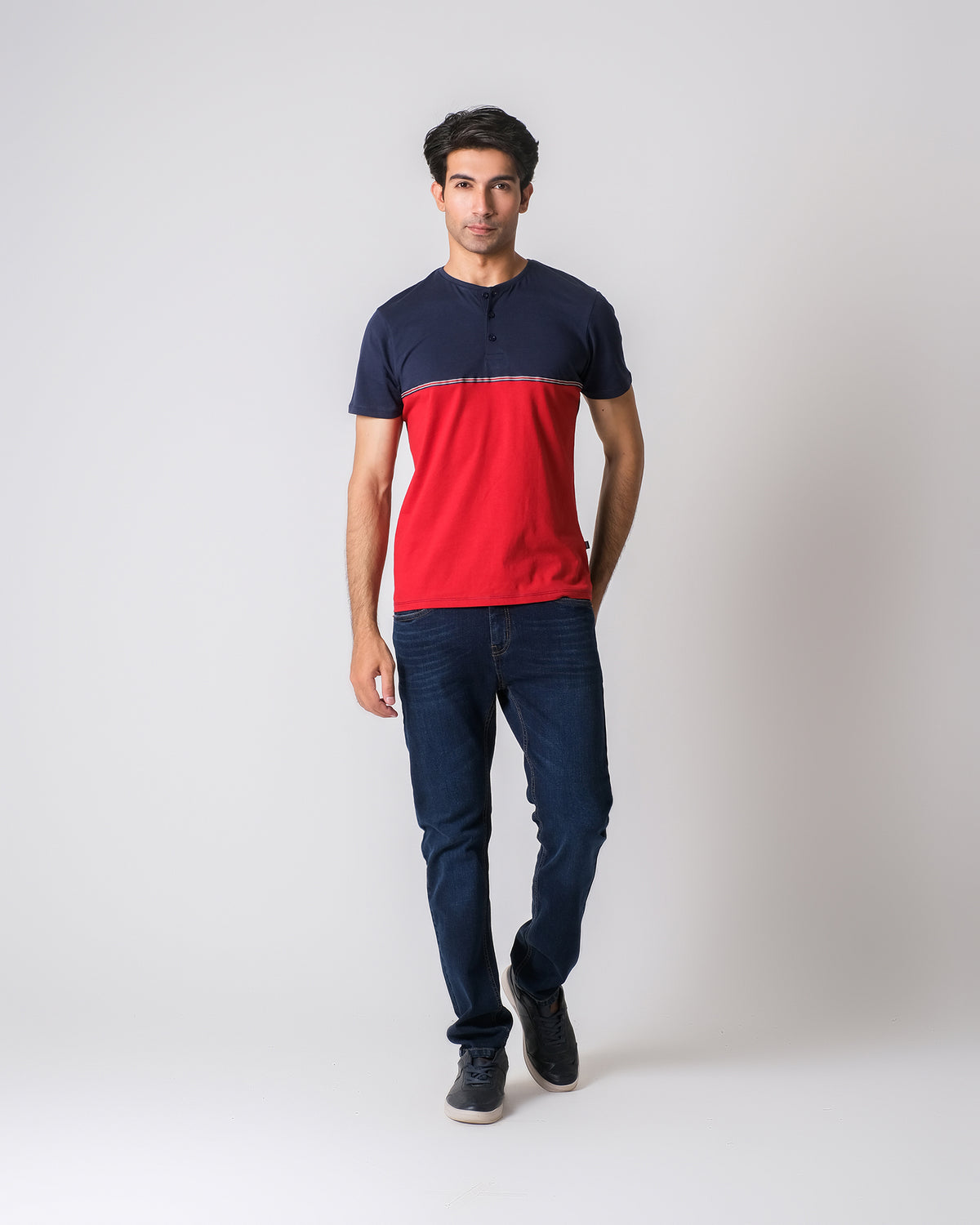 Men Color Block Henley - Engine - Buy Now