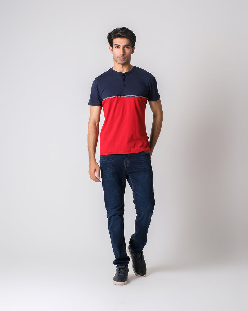 Men Color Block Henley - Engine - Buy Now