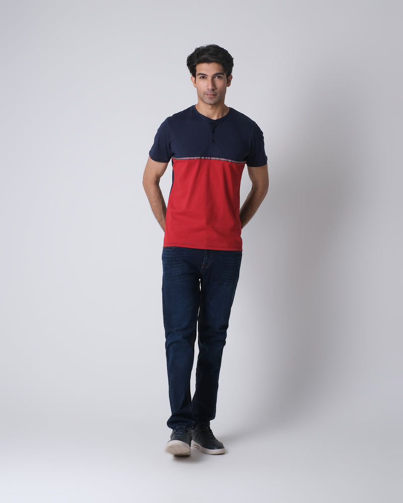 Men Color Block Henley - Engine - Buy Now