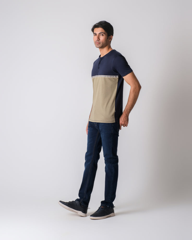 Men Color Block Henley - Engine - Buy Now
