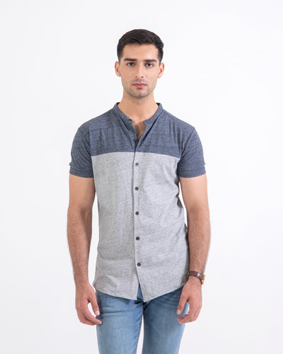 Men Contrast Panel Button Down