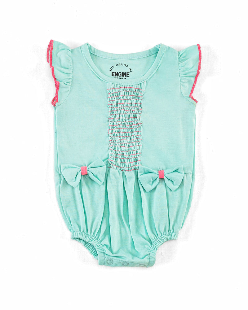 Girls Bow Smocking Romper - Engine - Buy Now