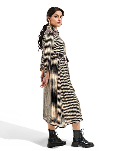 Women Front Open Striped Dress
