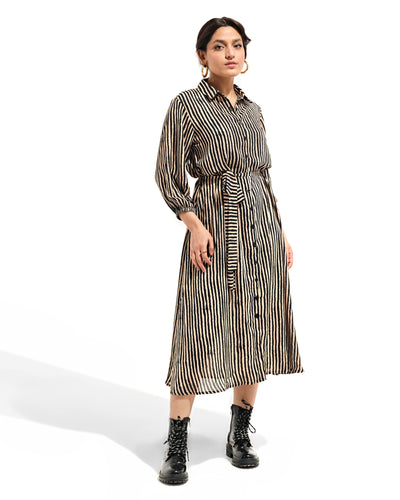 Women Front Open Striped Dress
