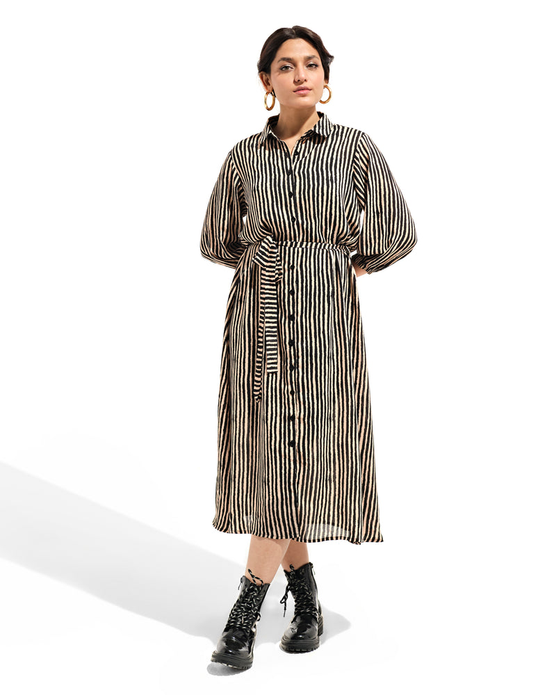 Women Front Open Striped Dress - Engine - Buy Now