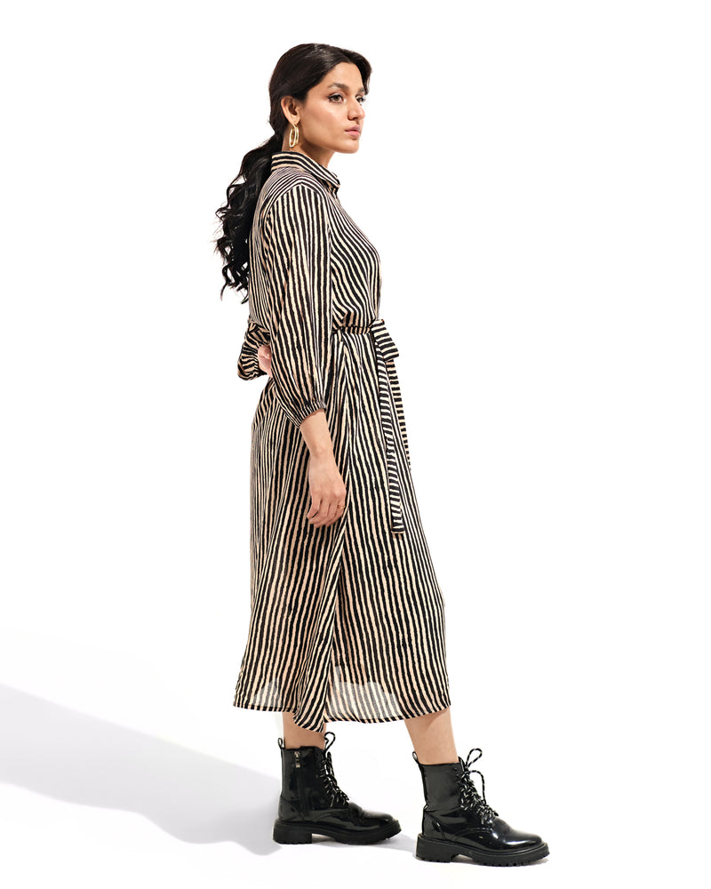 Women Front Open Striped Dress - Engine - Buy Now