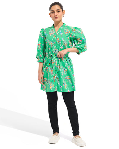 Women Printed Belted Top