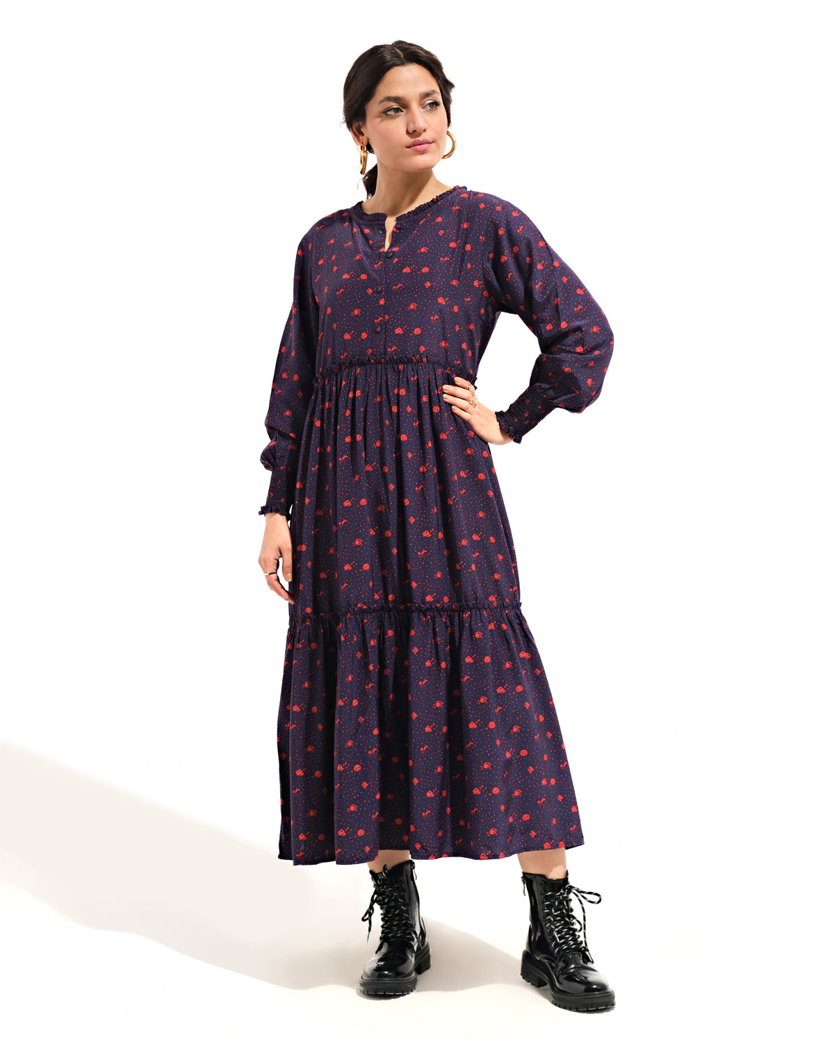 Women Printed Double Tier Dress - Engine - Buy Now