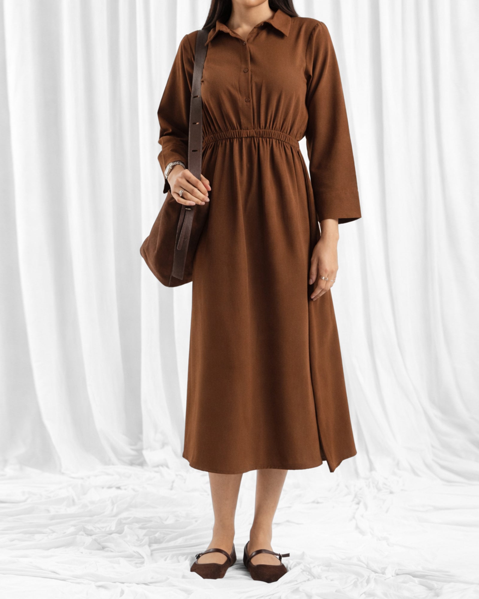 buy Online Woman's brown midi shirt outfit in Pakistan