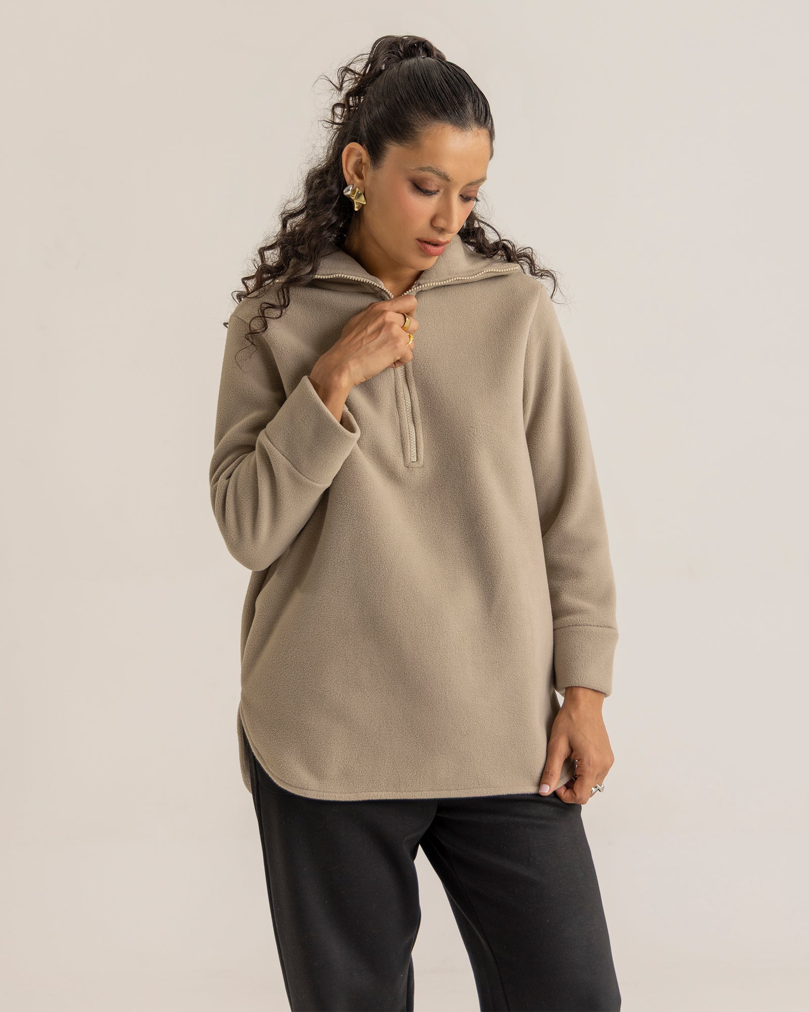 Women Mock Neck Zipper Upper