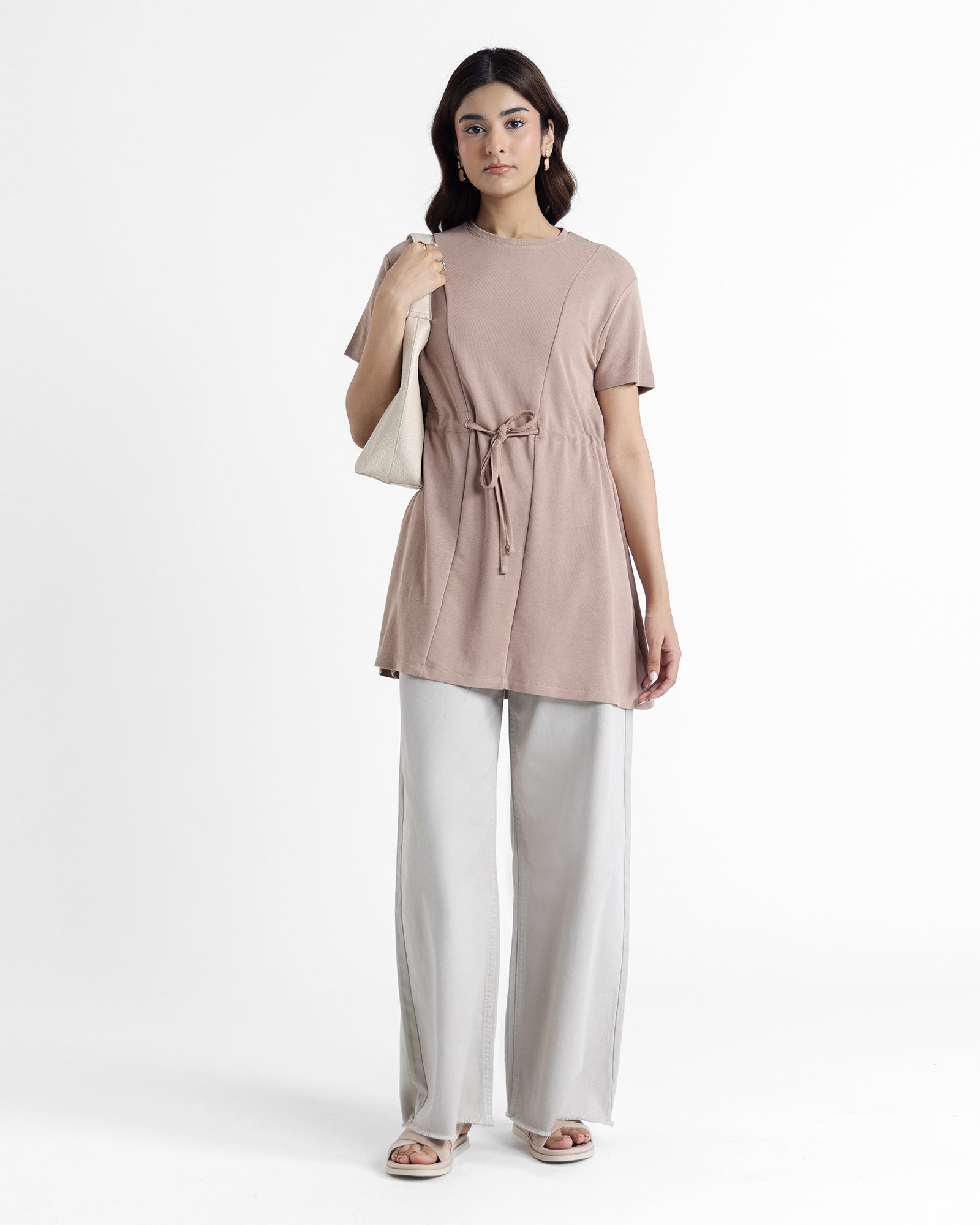 Shop online tunic top with white wide-leg trousers for women in Pakistan