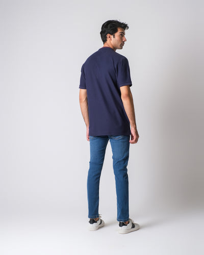 Men Band Collar Polo Tee