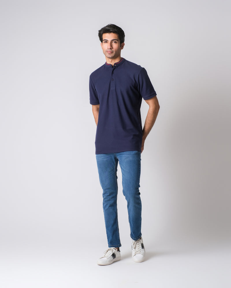 Men Band Collar Polo Tee - Engine - Buy Now