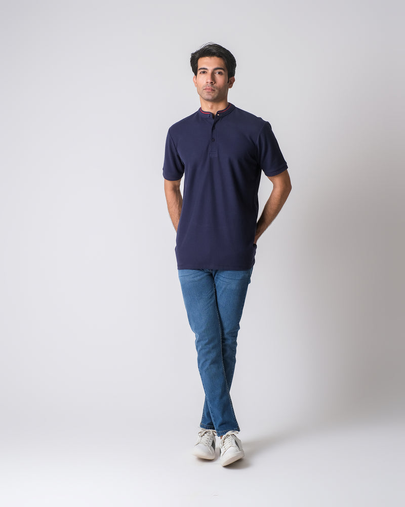 Men Band Collar Polo Tee - Engine - Buy Now