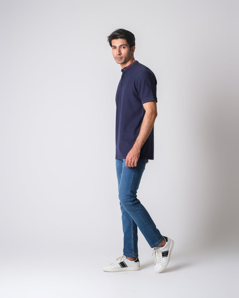 Men Band Collar Polo Tee - Engine - Buy Now