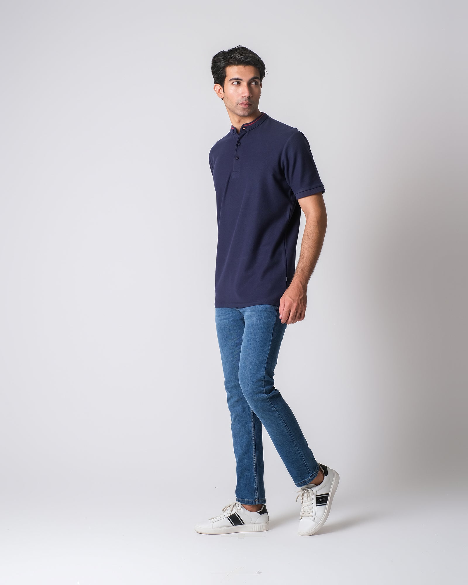 Men Band Collar Polo Tee - Engine - Buy Now