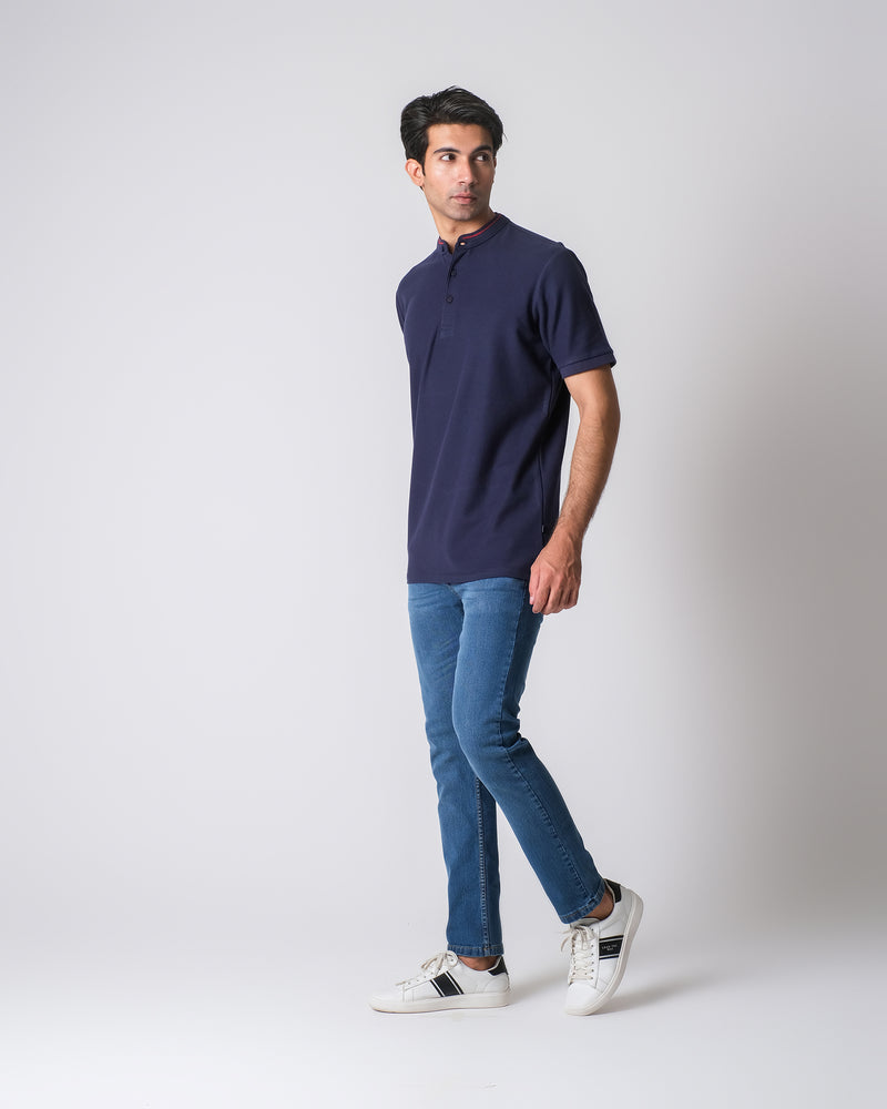 Men Band Collar Polo Tee - Engine - Buy Now