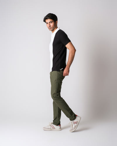 Men Contrast Panel Polo Tee
