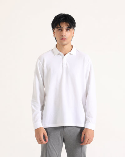 Men Solid L/S Polo Tee