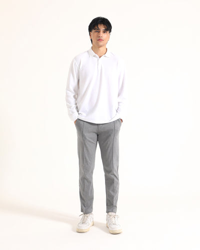 Men Solid L/S Polo Tee