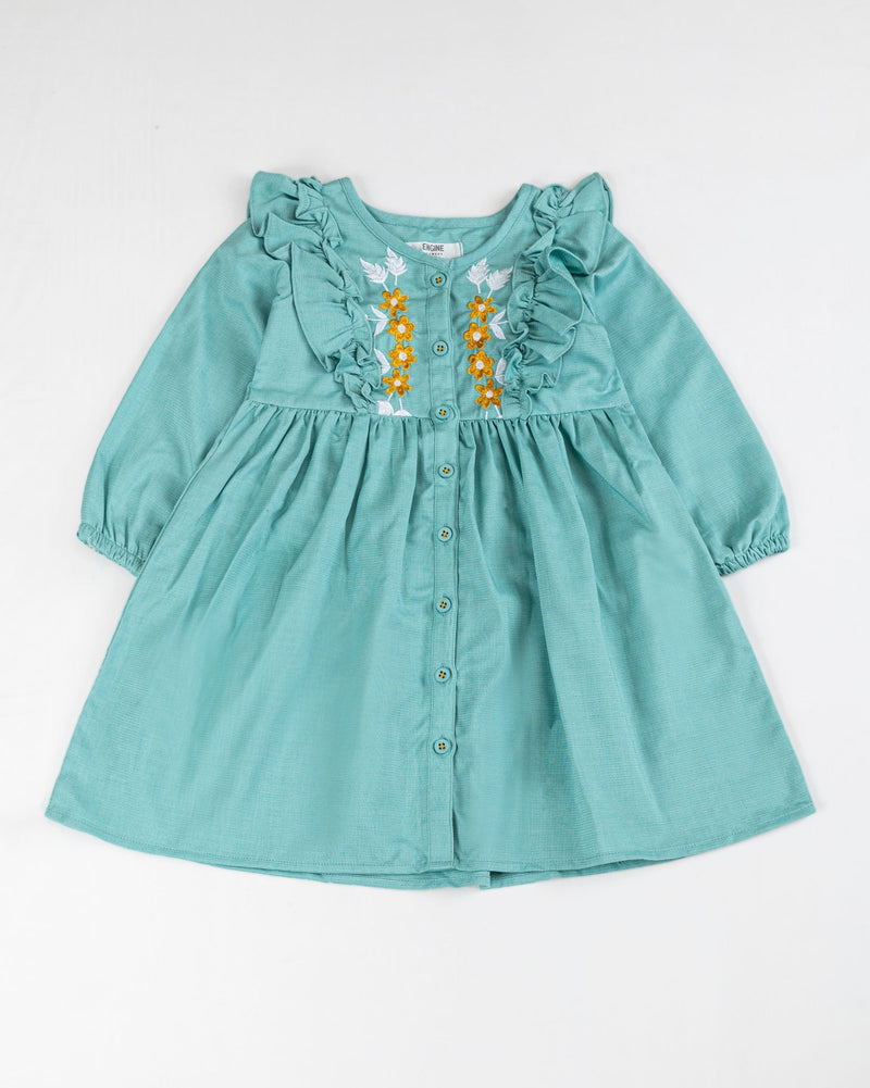 Baby Girl Sea Green Color Dress Woven Top - Engine - Buy Now