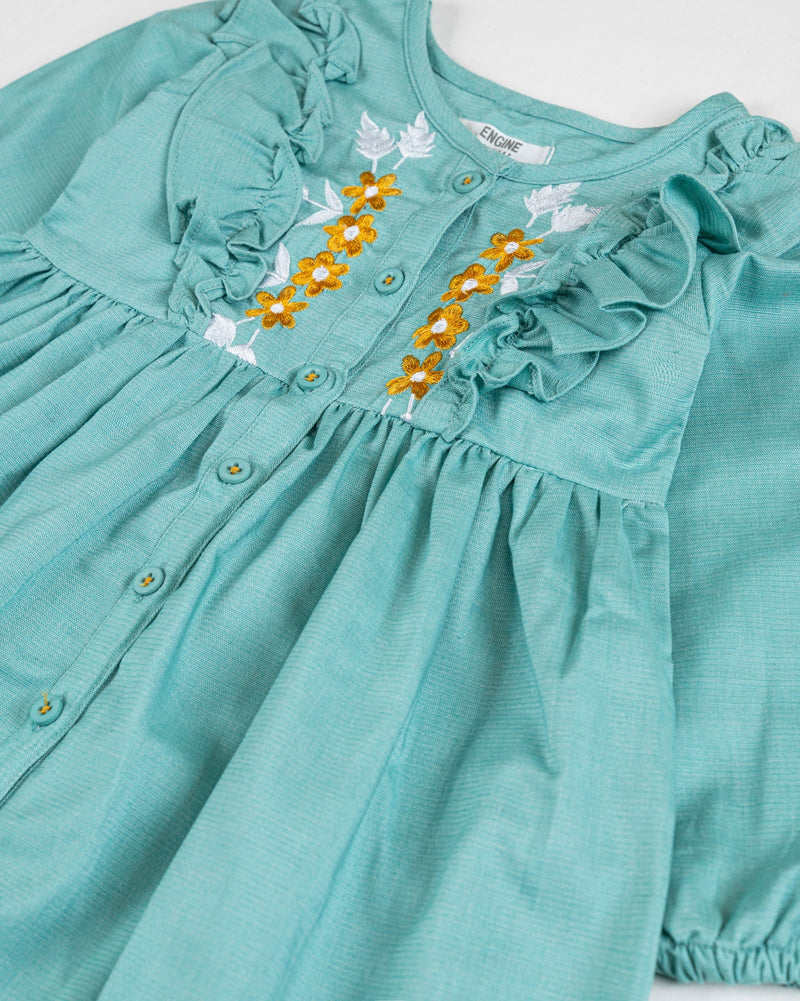 Baby Girl Sea Green Color Dress Woven Top - Engine - Buy Now