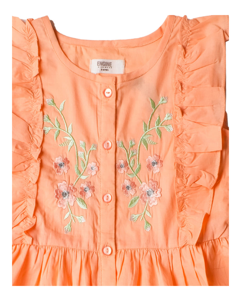 Girls Dress with Embroidery and Frill Detail - Engine - Buy Now