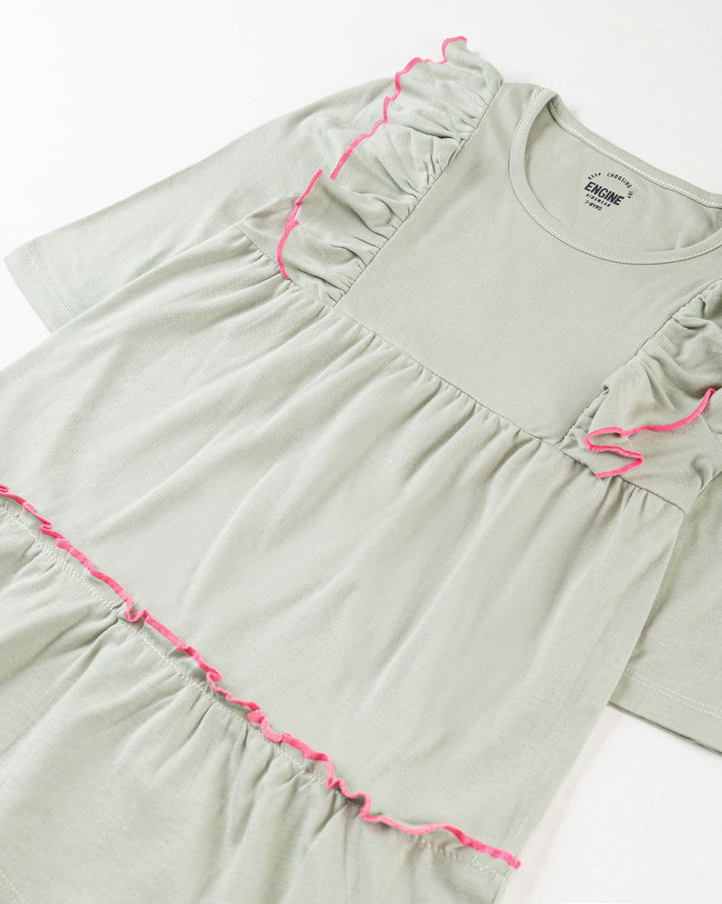 Girls Pistachio Tier Dress - Engine - Buy Now