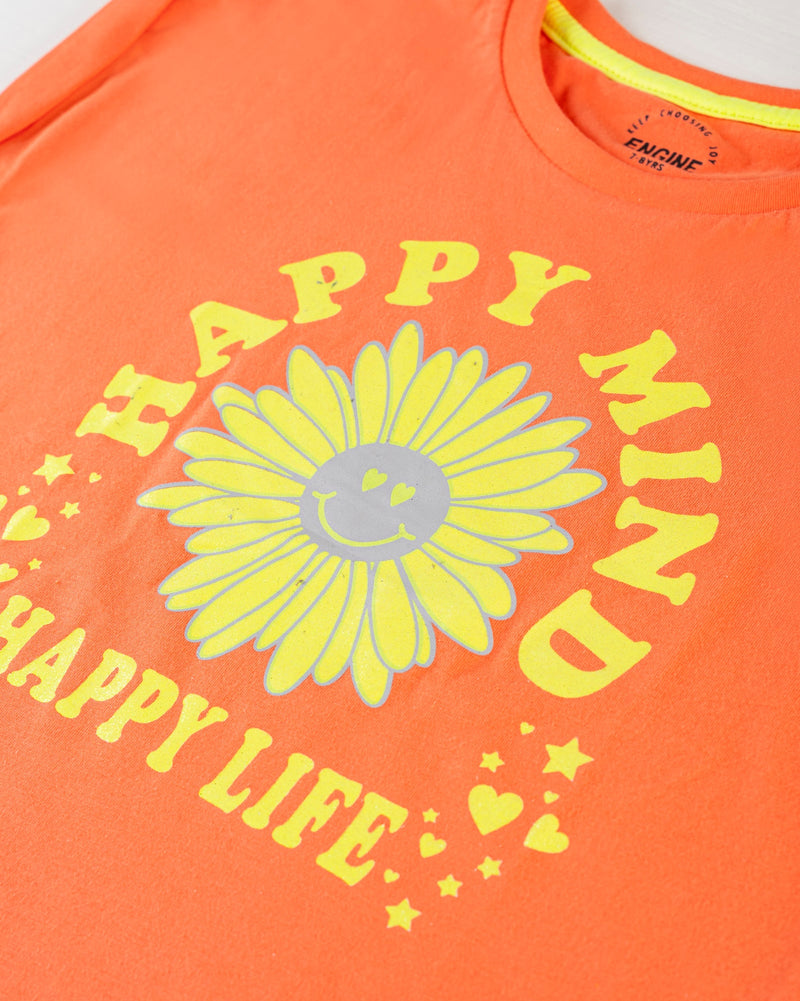 Girls Peach Color Pc Jersey S/S Graphic Knit Top Tee - Engine - Buy Now