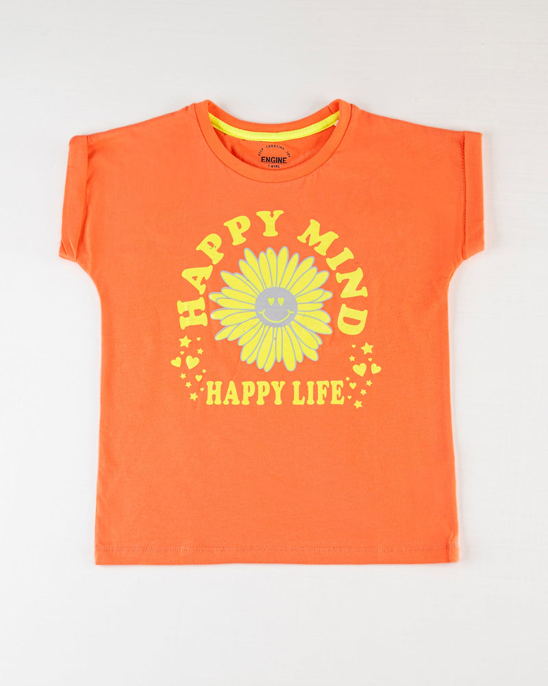 Girls Peach Color Pc Jersey S/S Graphic Knit Top Tee - Engine - Buy Now