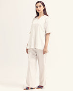 Women Cream Color Chain Yarn Jersey Mid Length Woven Top - Engine - Buy Now