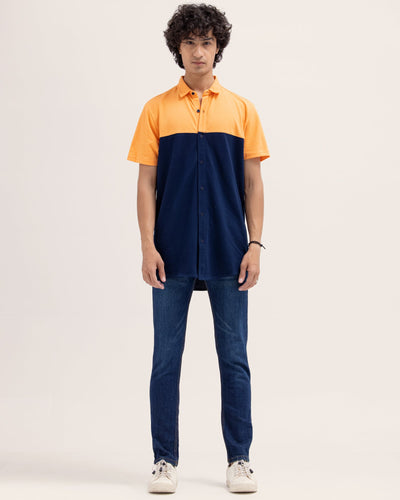 Men Color Block Button Down