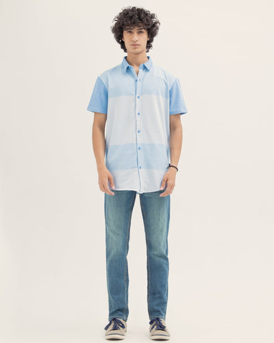Men Color Block Button Down