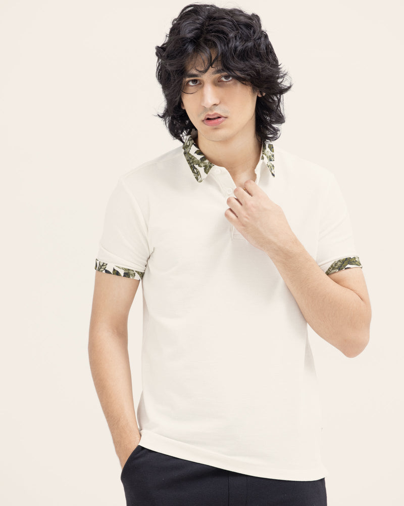 Men Off-White Color PQ Solid Short Sleeve Polo Tee - Engine - Buy Now