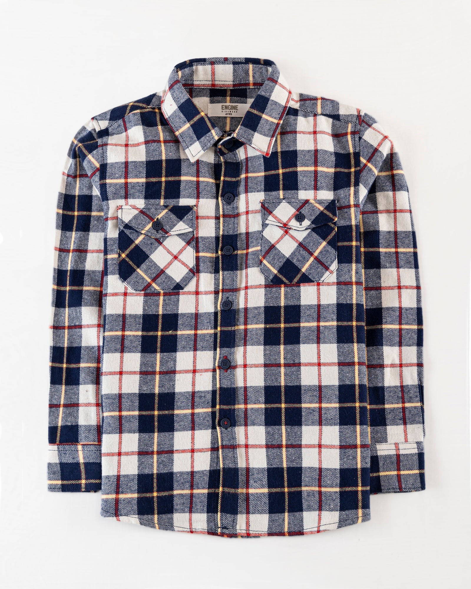 Boys Dark-Navy Color Flannel Long Sleeve Check Causal Shirt