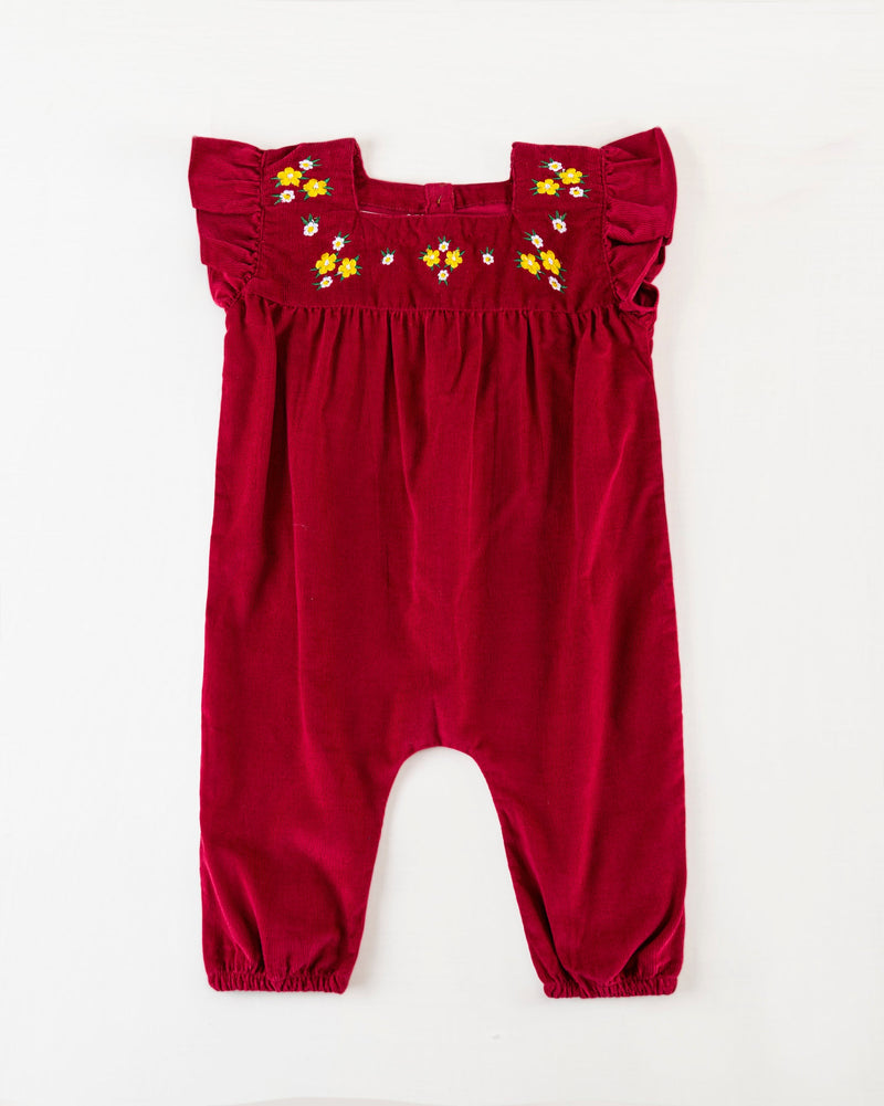 Girls Maroon Color Corduroy Romper Suit - Engine - Buy Now