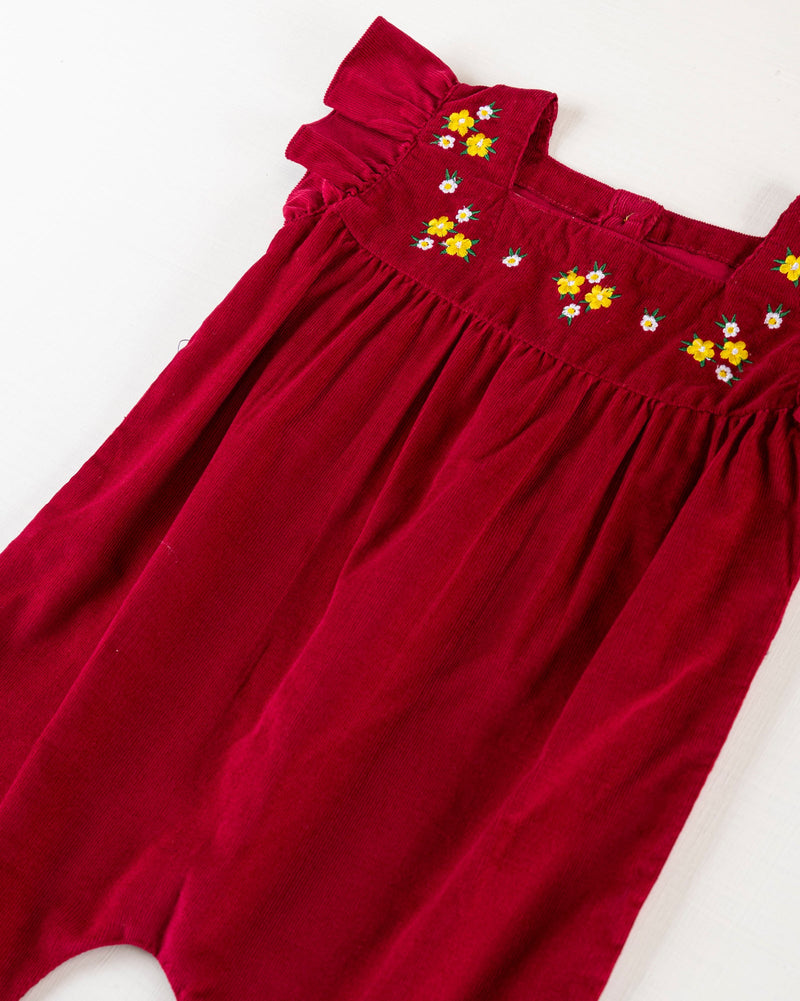 Girls Maroon Color Corduroy Romper Suit - Engine - Buy Now
