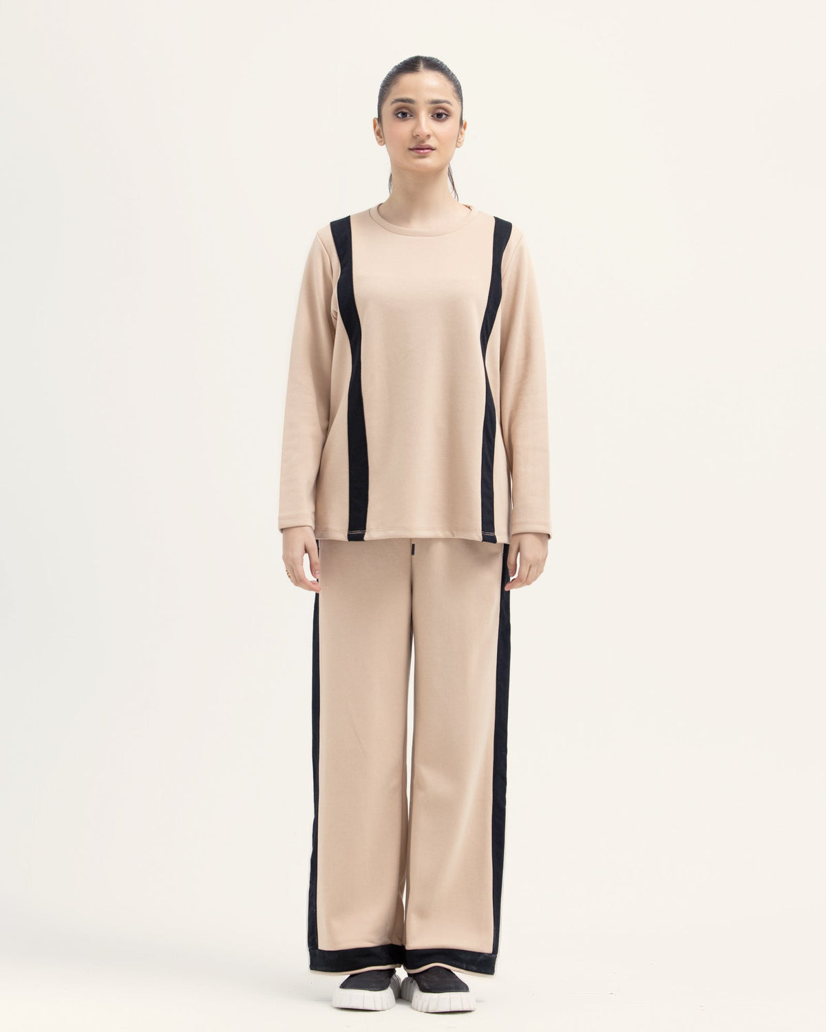 Women Biege Color Fleece 2 Piece Knit Suit - Engine - Buy Now