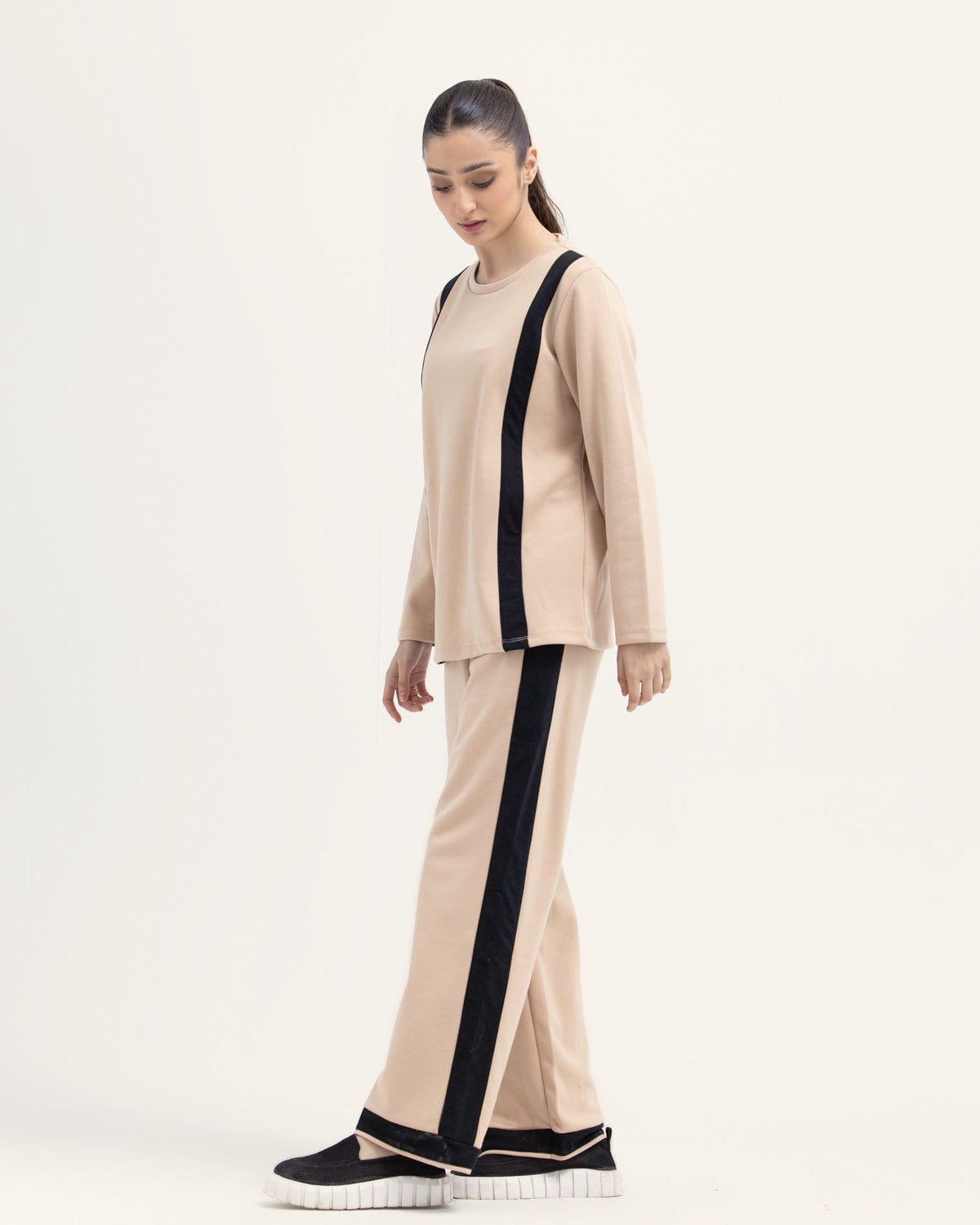 Women Biege Color Fleece 2 Piece Knit Suit - Engine - Buy Now