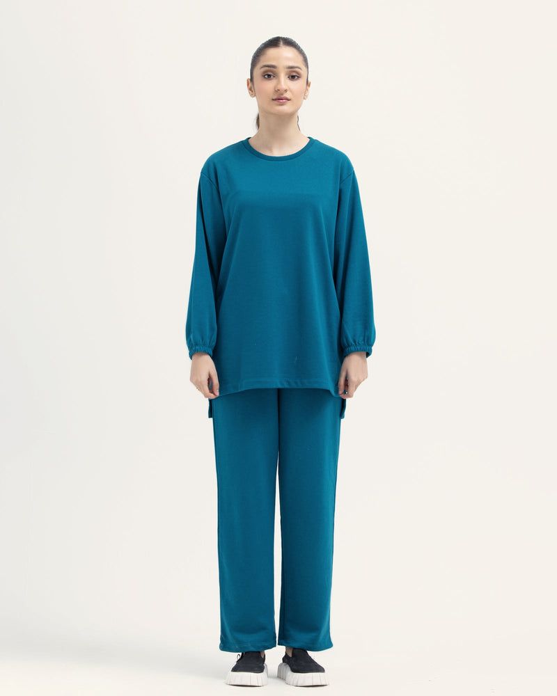 Women Teal Color Terry 2 Piece Knit Suit - Engine - Buy Now