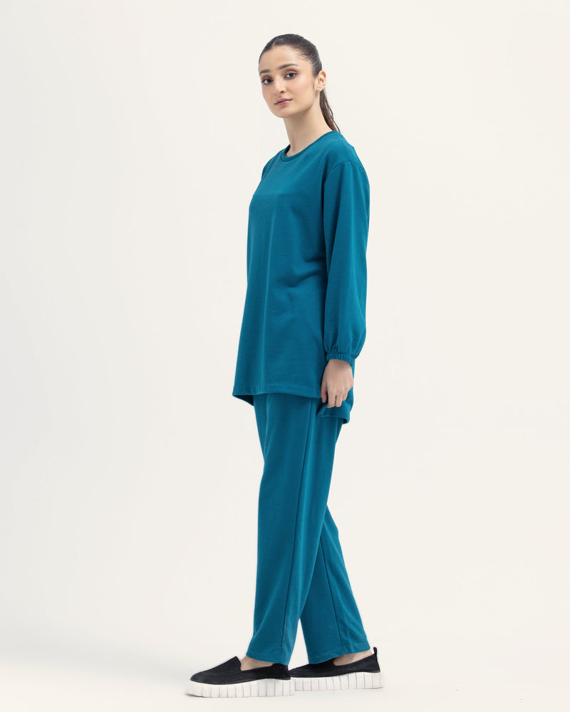 Women Teal Color Terry 2 Piece Knit Suit - Engine - Buy Now