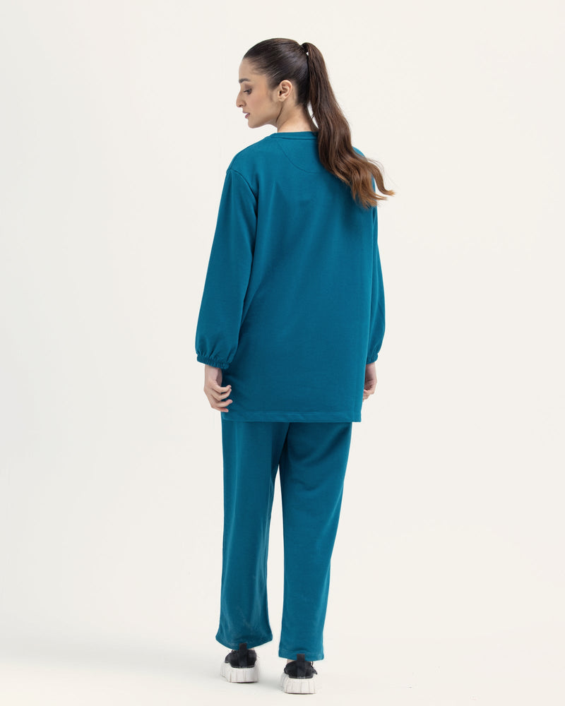 Women Teal Color Terry 2 Piece Knit Suit - Engine - Buy Now