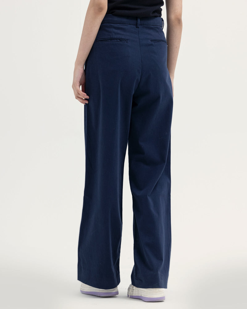 Women Navy Color Twill Flared Full Length Pant - Engine - Buy Now