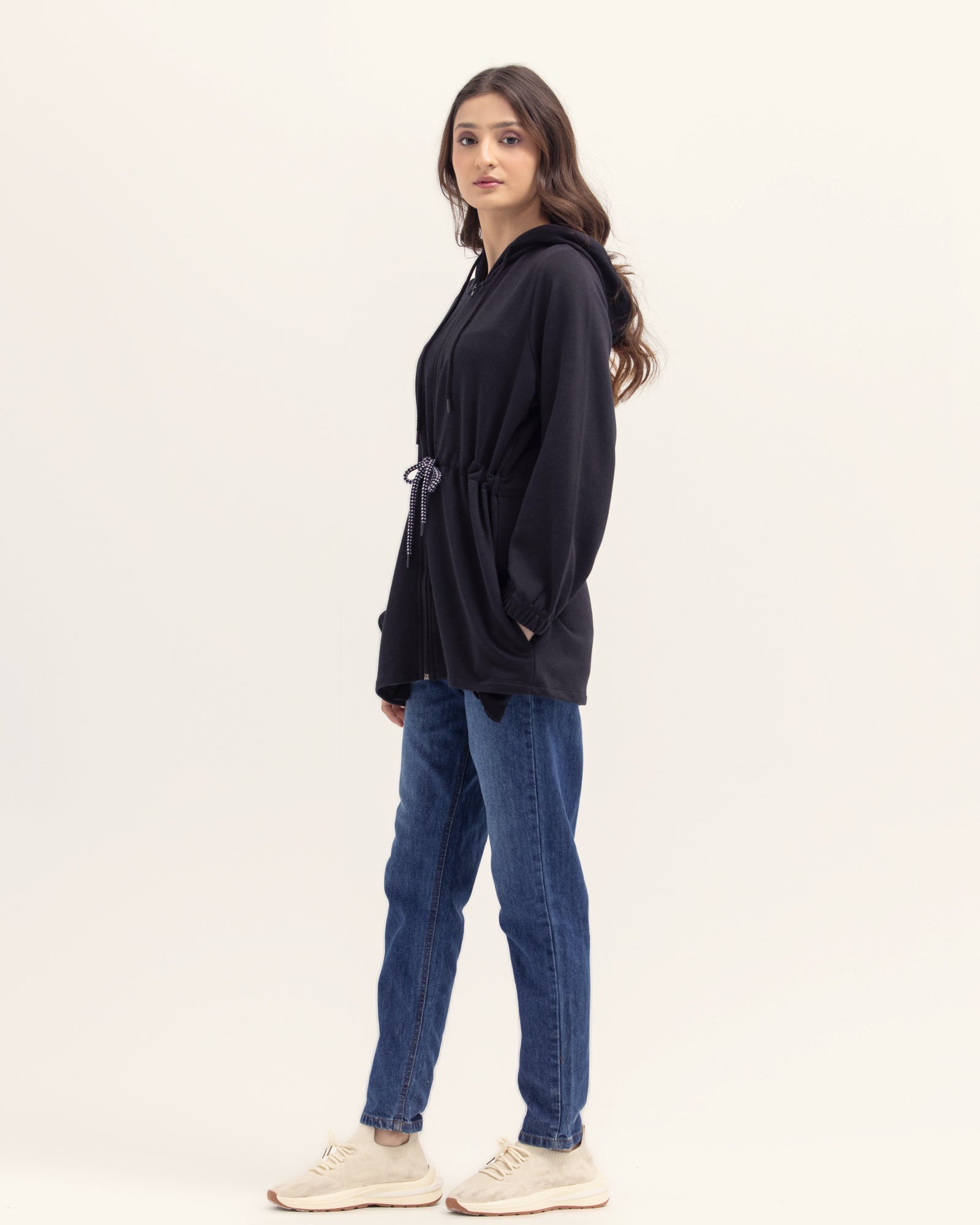 Women Black Color Fashion Hoodies Upper