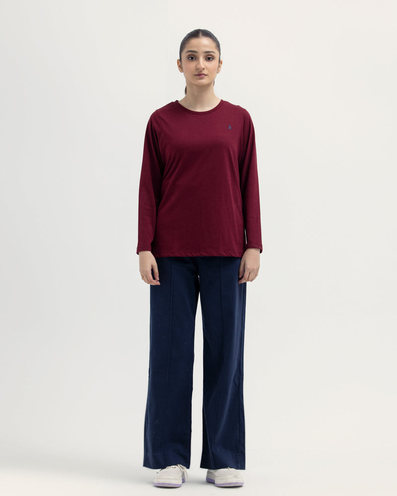 Women Maroon Color Pc Jersey Solid Knit Top Tee - Engine - Buy Now